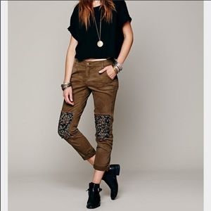 FREE PEOPLE FLORAL JACQUARD KNEE PATCH CARGO PANTS